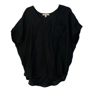Black 100% Silk Short Sleeve Top With Pocket
